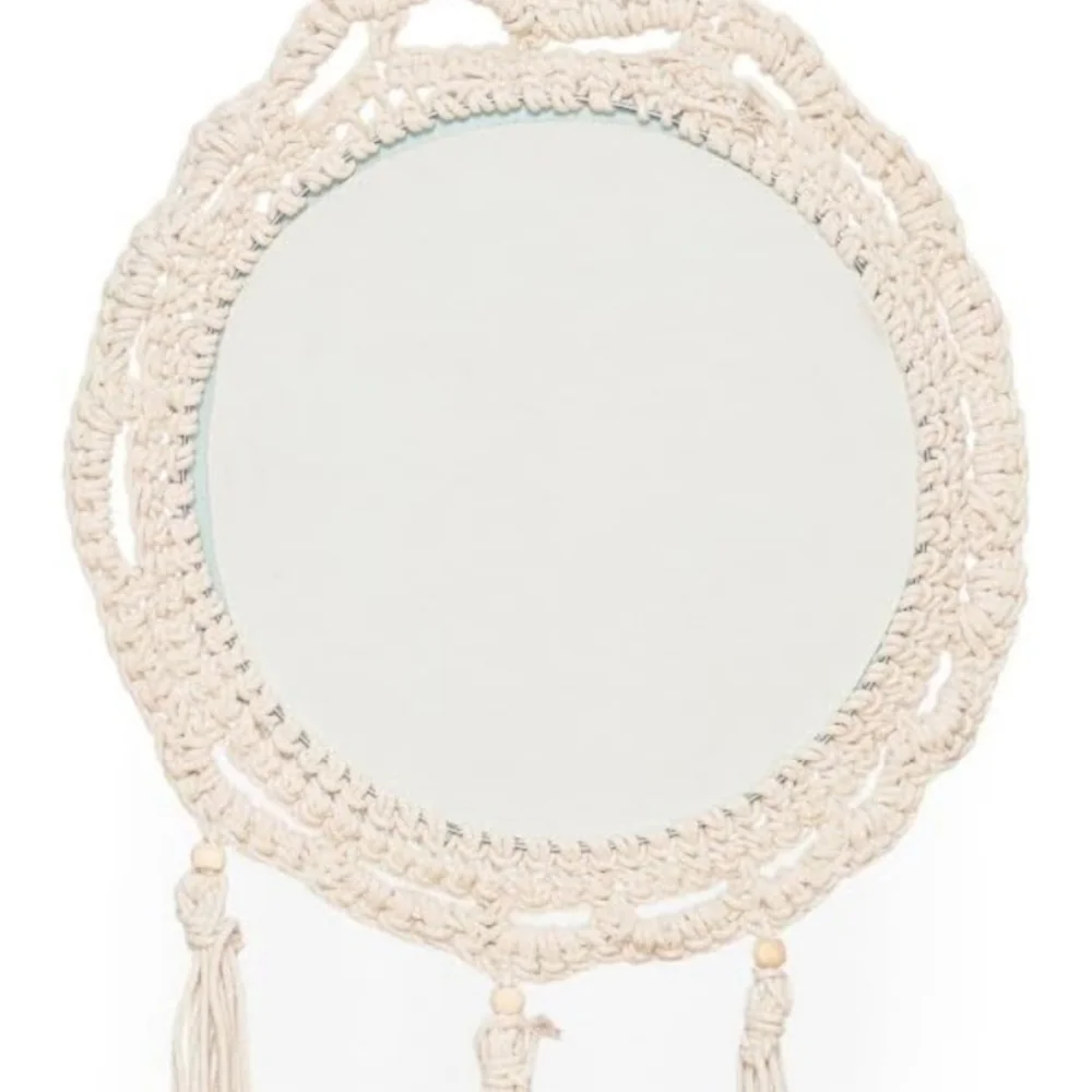 Handmade Macramé Round Wall Mirror - Cream